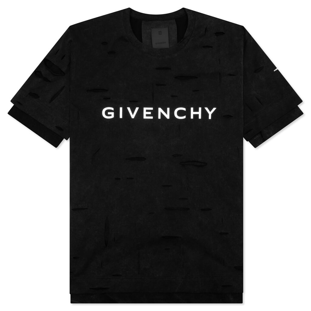 GIVENCHY 2 Layer Classic Fit Hole T-Shirt - Faded Black