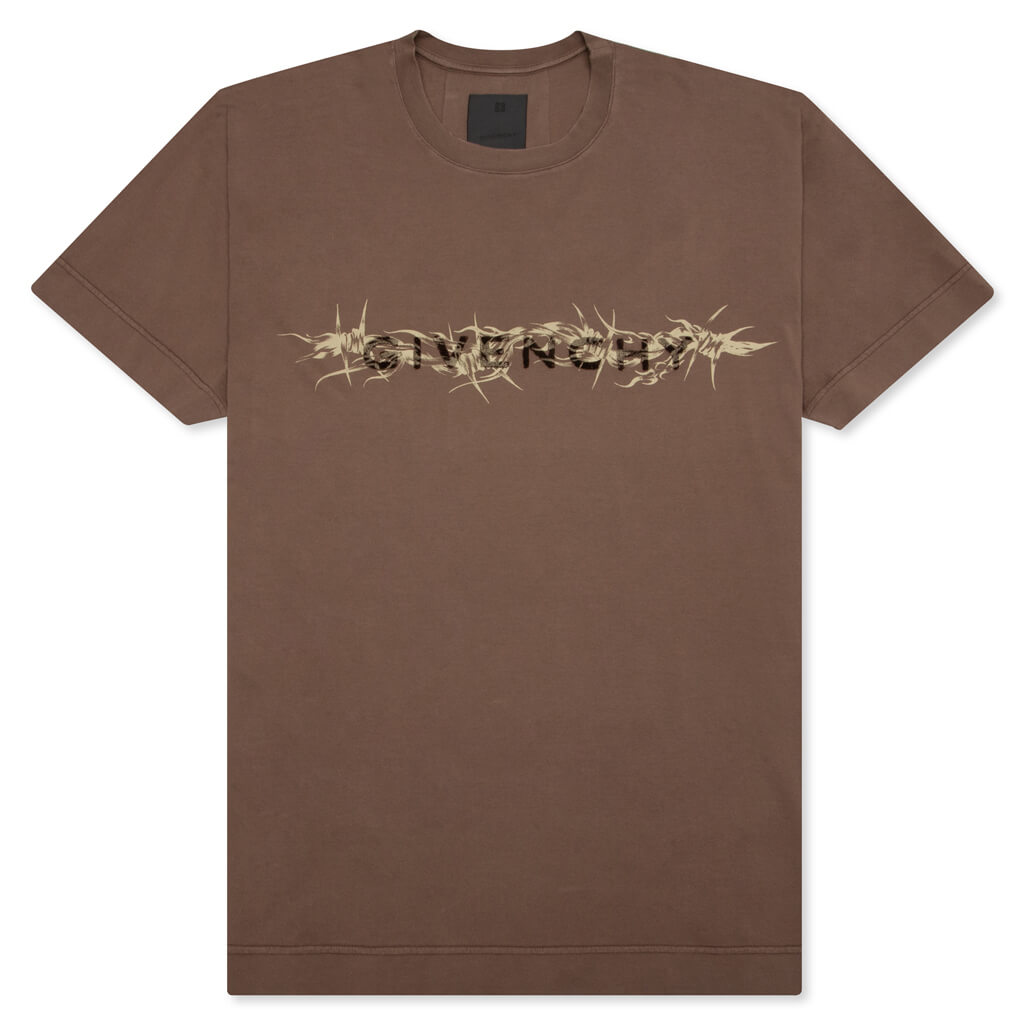 GIVENCHY Barbed Wire Tufting Washed T-Shirt - Chocolate