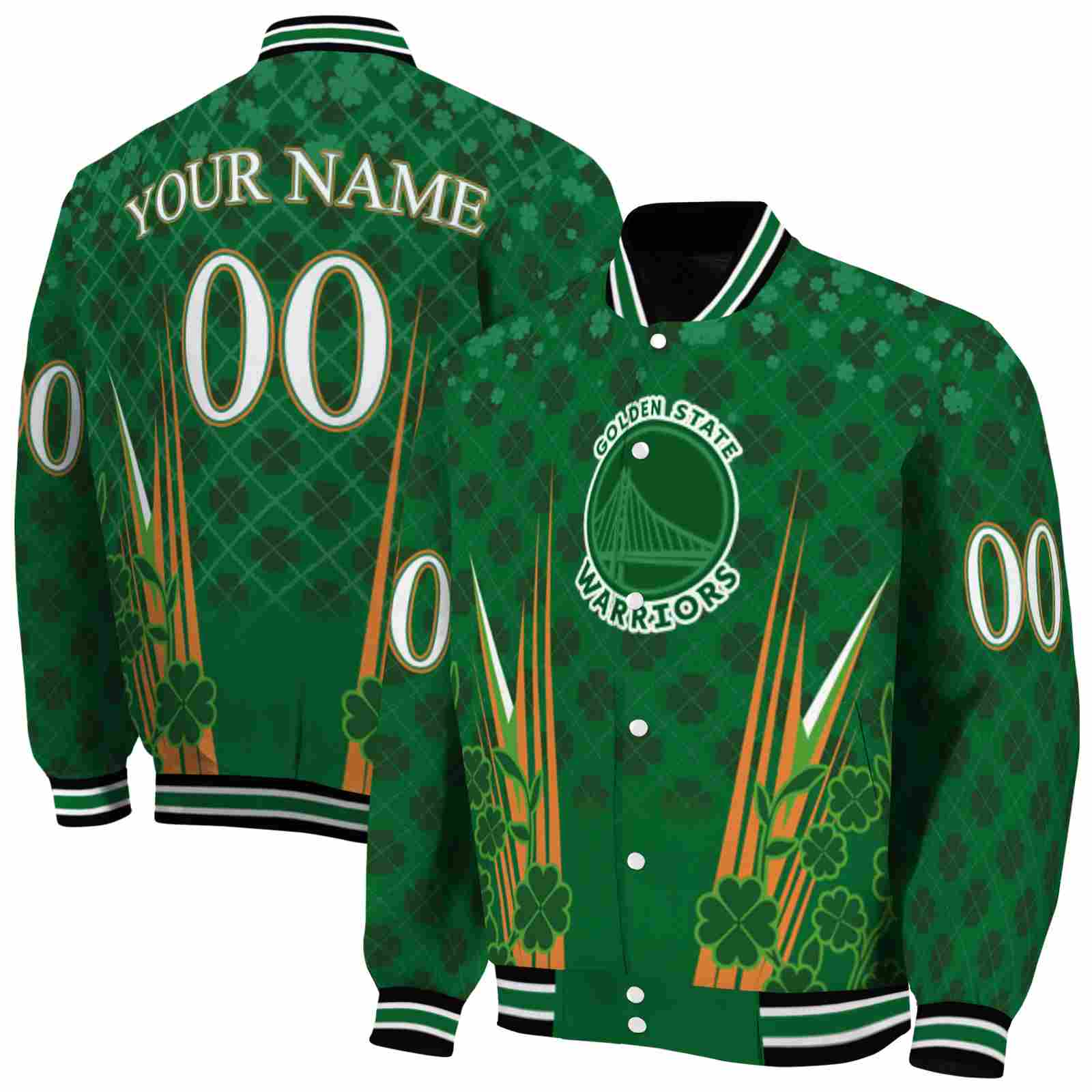 Golden State Warriors NBA Shamrock Pattern Green Jacket Personalized Gift For Sport Team Fans 