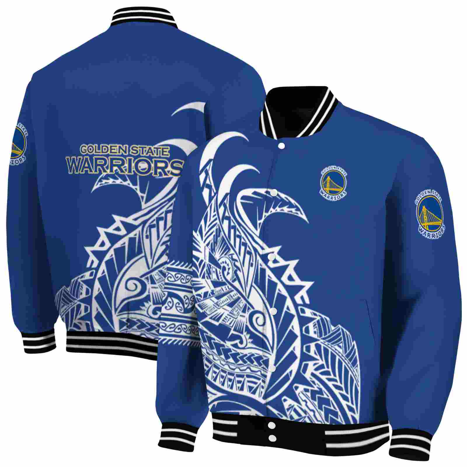 Golden State Warriors NBA Tribal Art Blue White Black Jacket Custom Gift For Sport Team Fans 
