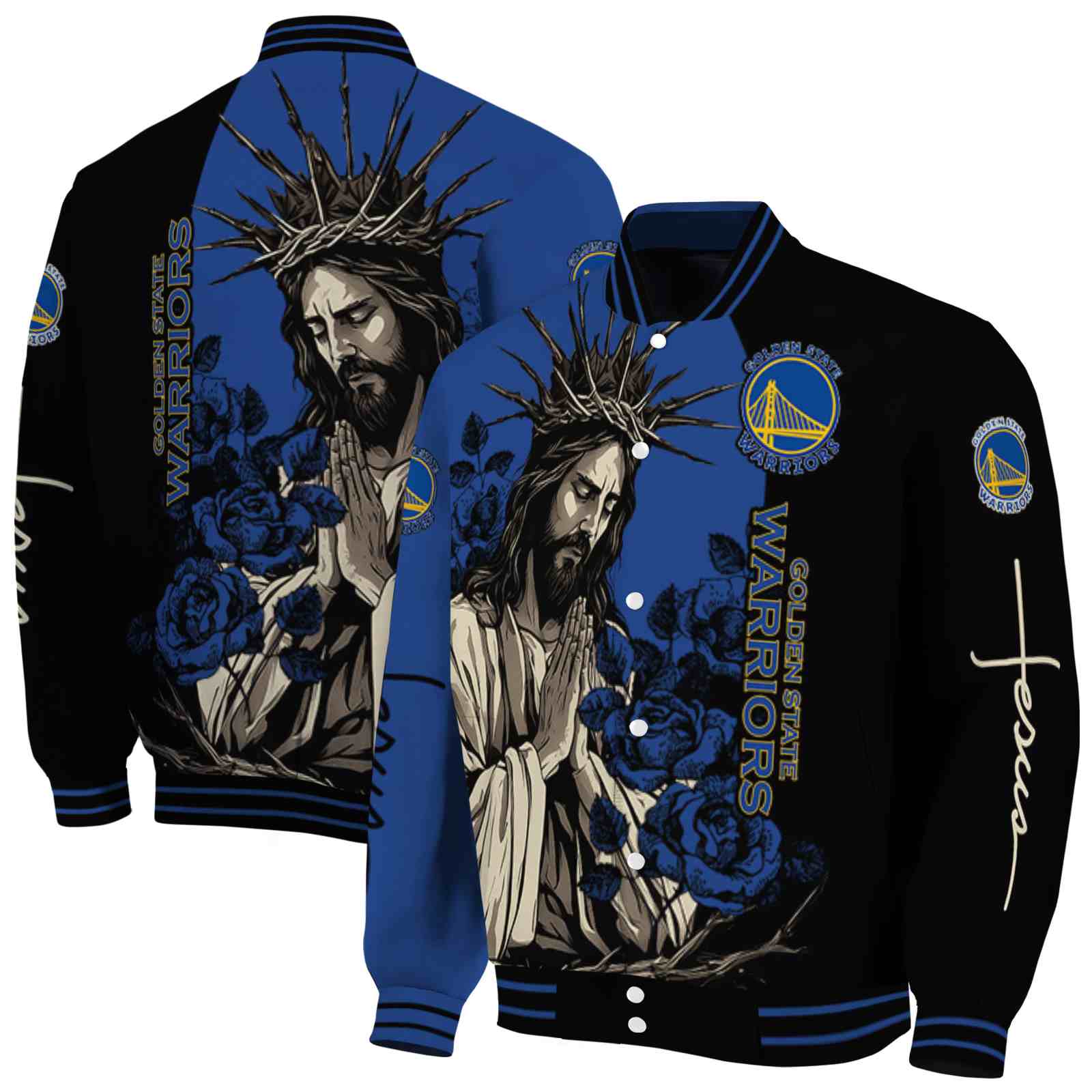 Golden State Warriors NCAA Hands In Prayer Blue Black Jacket Custom For Football Fans