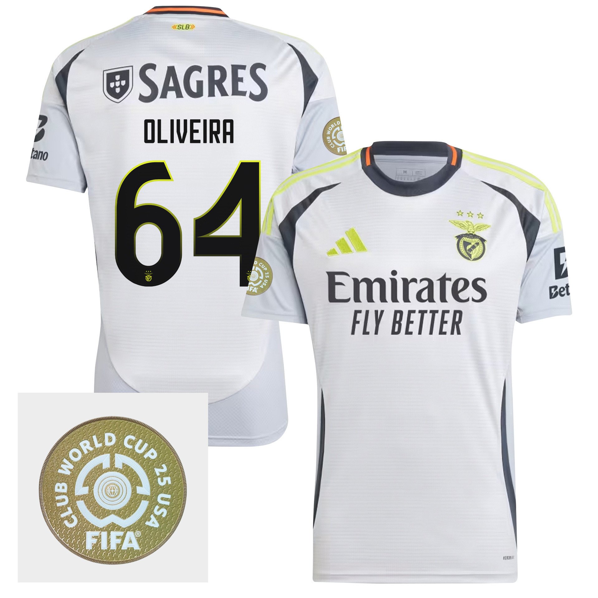 Gonalo Oliveira 64 S.L. Benfica 2024/25 FIFA Club World Cup 25 USA Patch Third Men Jersey - White