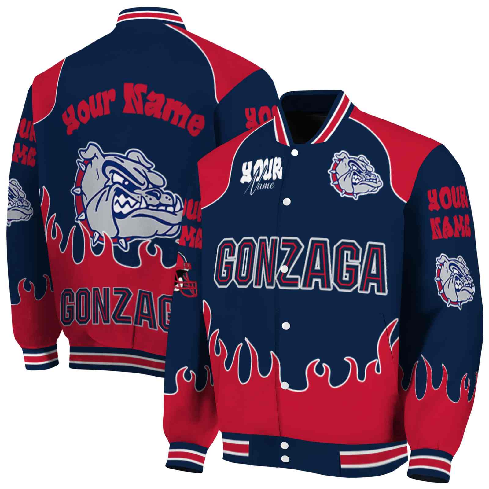 Gonzaga Bulldogs Fire Graphic Blue NCAA Jacket Personalized For Football Fans