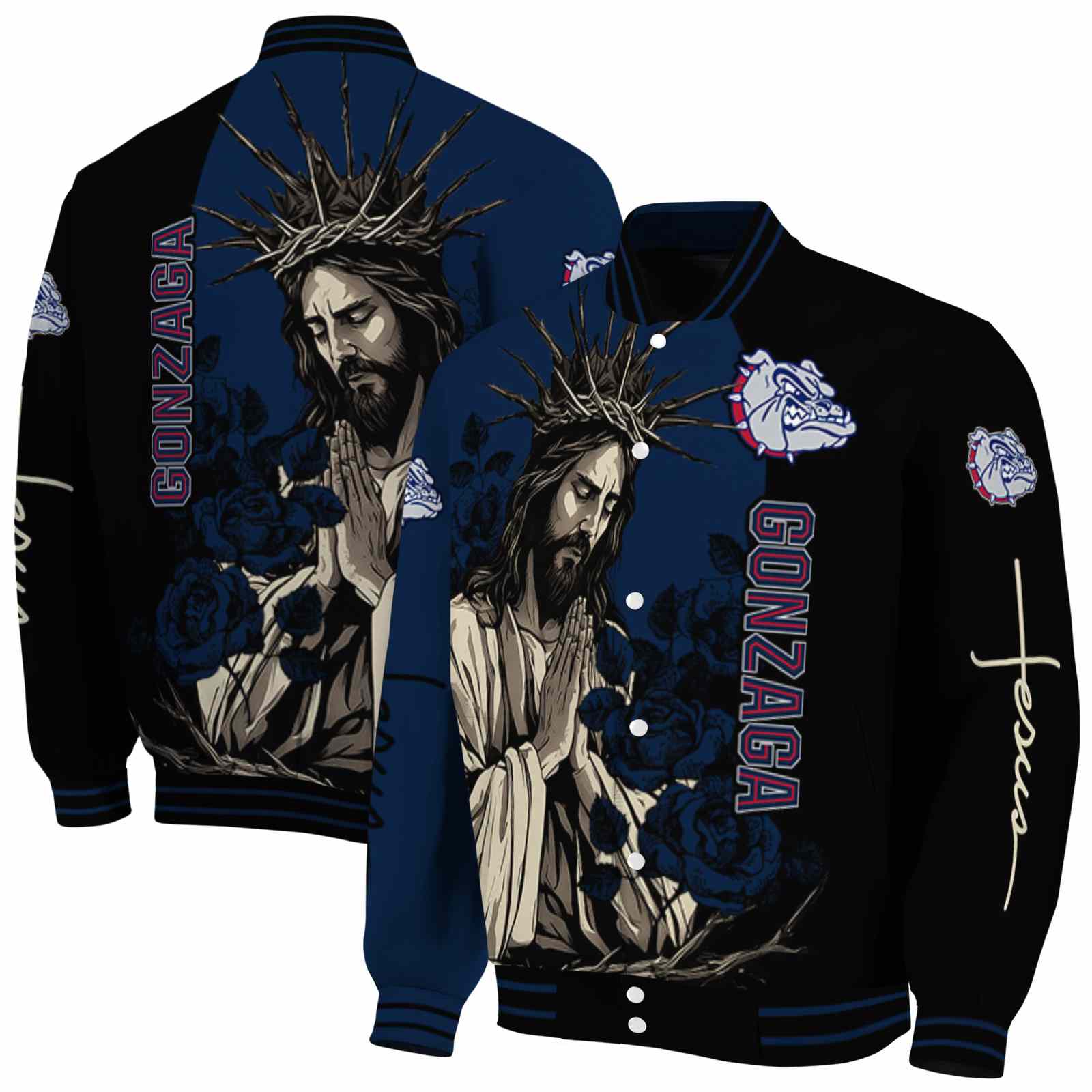 Gonzaga Bulldogs NCAA Hands In Prayer Blue Black Jacket Custom For Football Fans