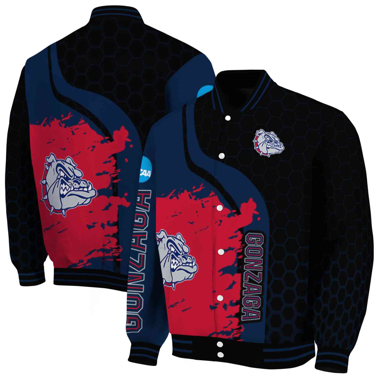 Gonzaga Bulldogs NCAA Hexagonal Pattern Blue Black Jacket Custom Gift For Sport Team Fans 