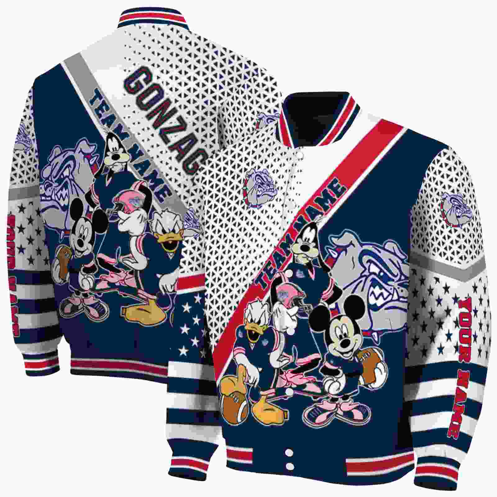 Gonzaga Bulldogs NCAA Mickey Donald Goofy Blue White Jacket Personalized Gift For Sport Team Fans 