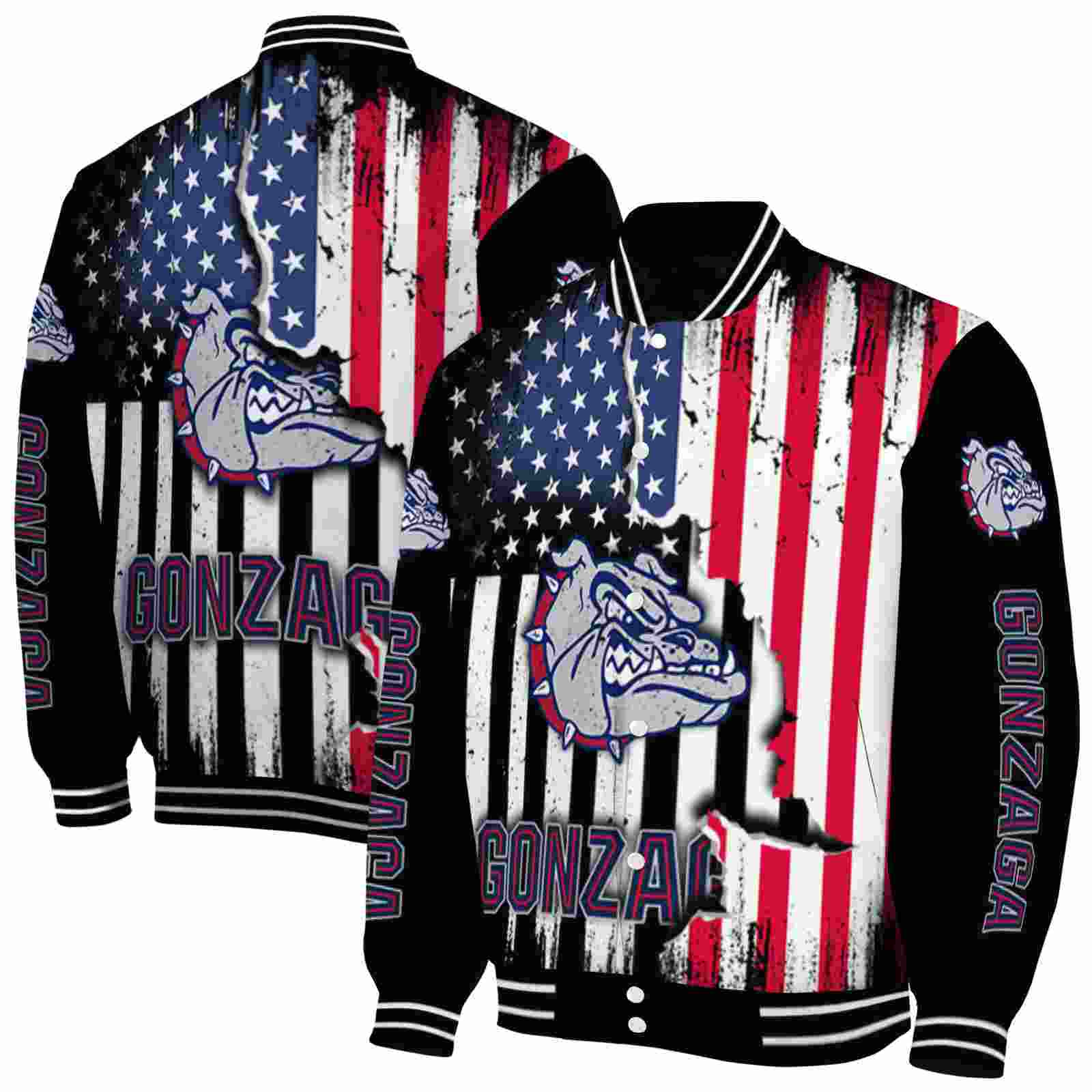 Gonzaga Bulldogs NCAA Patriotic Theme Black Jacket Custom Gift For Sport Team Fans 