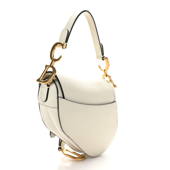 Grained Calfskin Mini Saddle Bag White - Image 3