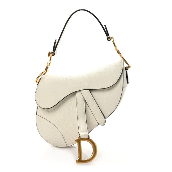Grained Calfskin Mini Saddle Bag White