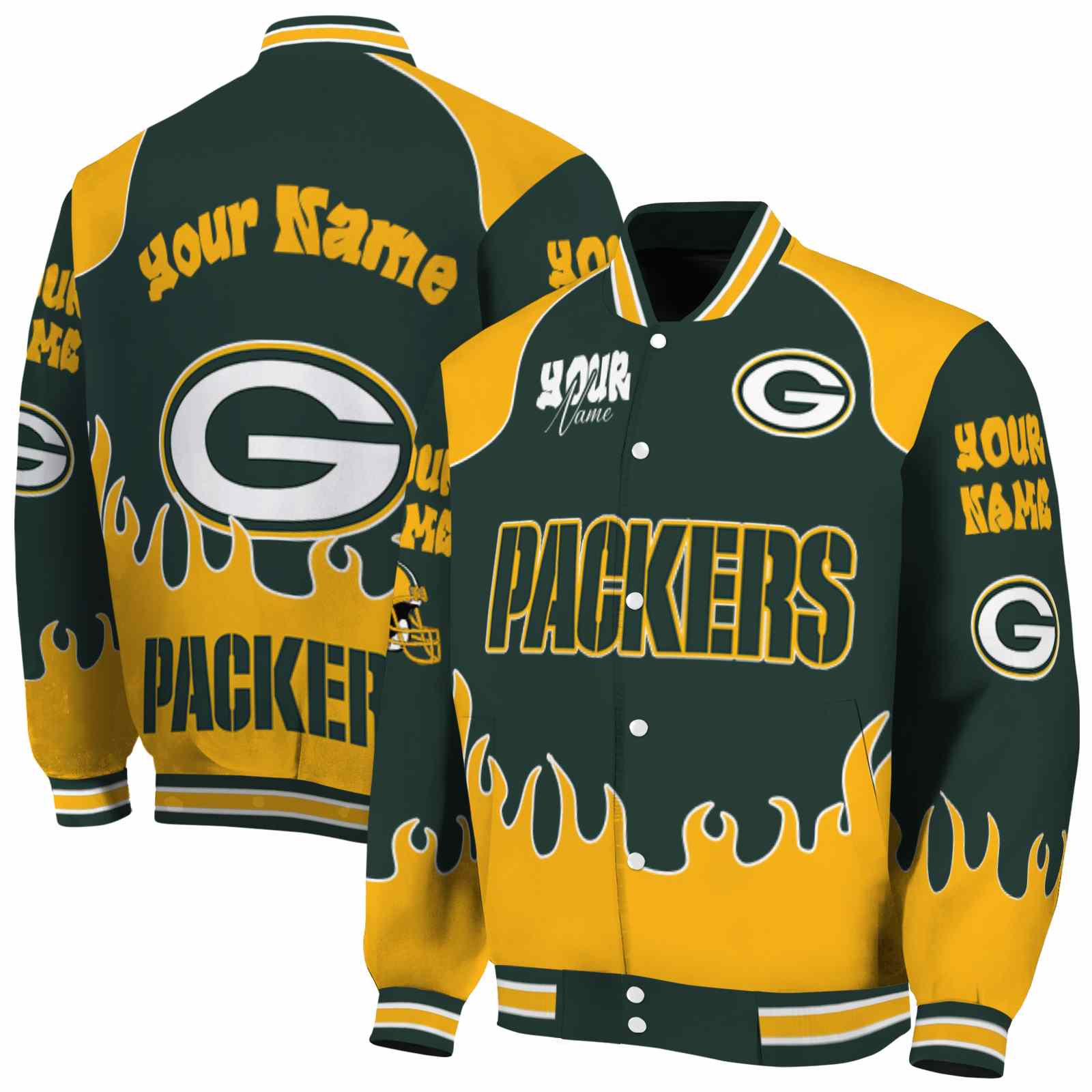 Green Bay Packers Fire Graphic Green NCAA Jacket Custom For Football Fans