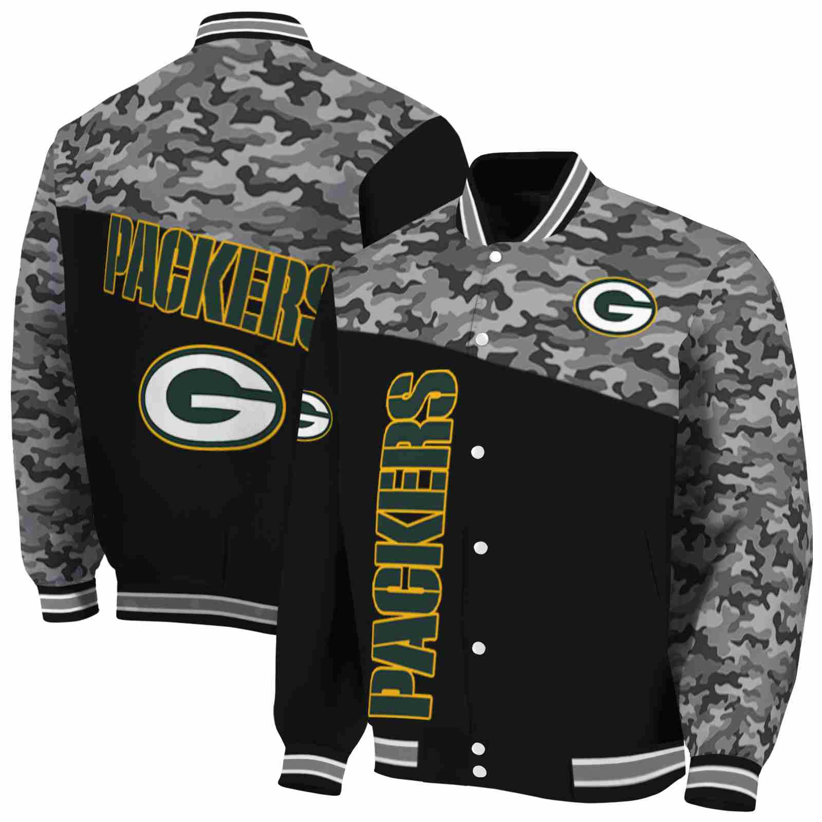 Green Bay Packers NFL Camo Patchwork Black Jacket Custom Gift For Sport Team Fans 