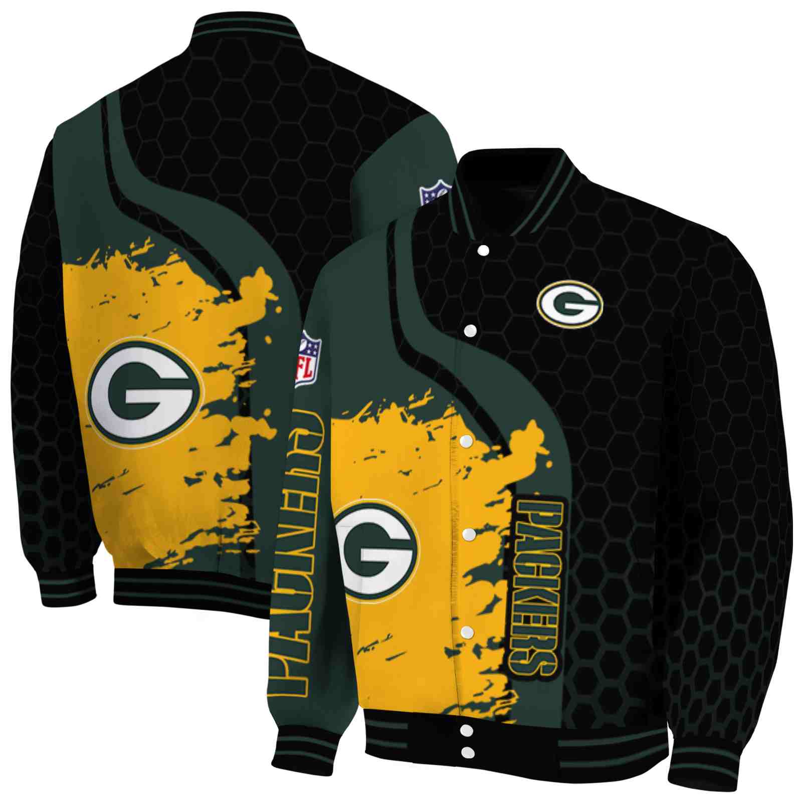 Green Bay Packers NFL Hexagonal Pattern Green Black Jacket Custom Gift For Sport Team Fans 