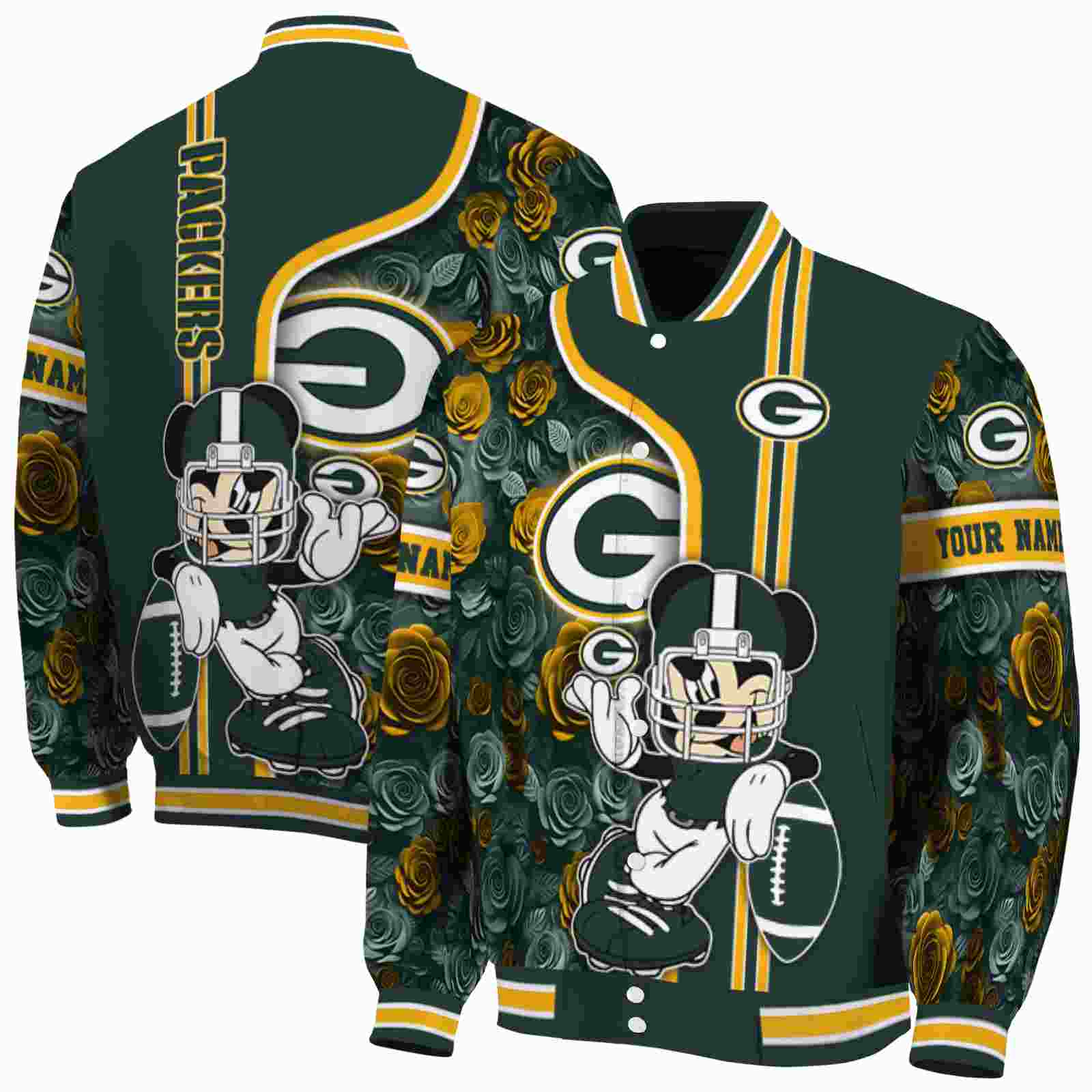 Green Bay Packers NFL Rose Mickey Green Jacket Custom Gift For Sport Team Fans 