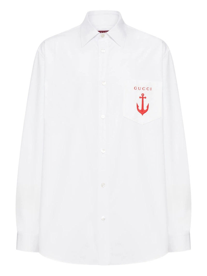 Gucci Anchor-embroidered Cotton Shirt