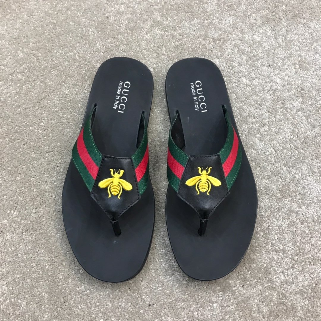 Gucci Bee Embroidery GG Thong Web Sandal, Men