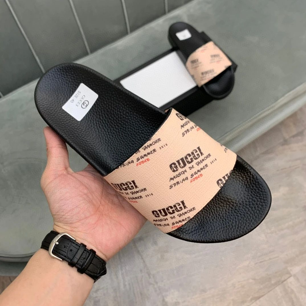 Gucci Beige Slippers Male Youth Cowskin Korean Style Trend Leisure Summer Autumn Spring