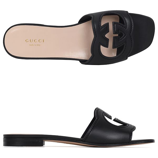 Gucci Black Interlocking G Cut-Out Slide Sandals 694451 US000 1000 00200