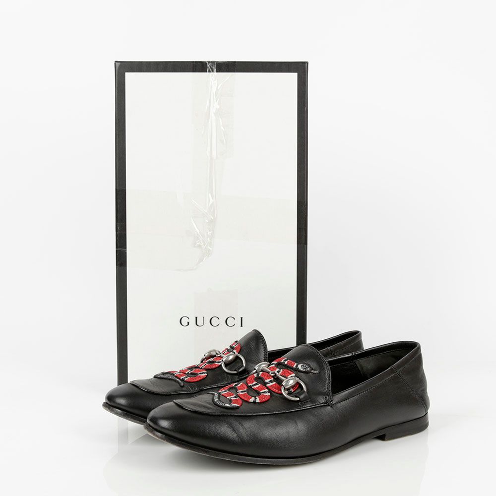 Gucci Black Leather Snake Embroidery Men's Loafers 270MM 429062