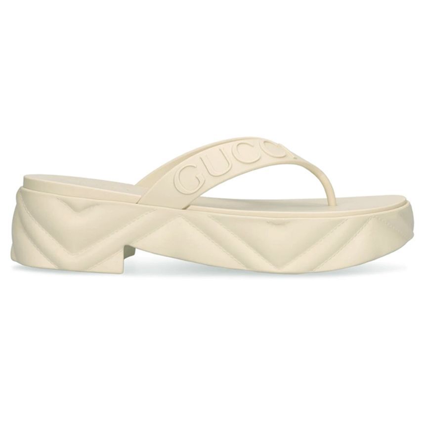 Gucci Flat Platform Sandals with Strap Beige 746334 JFM00 9022