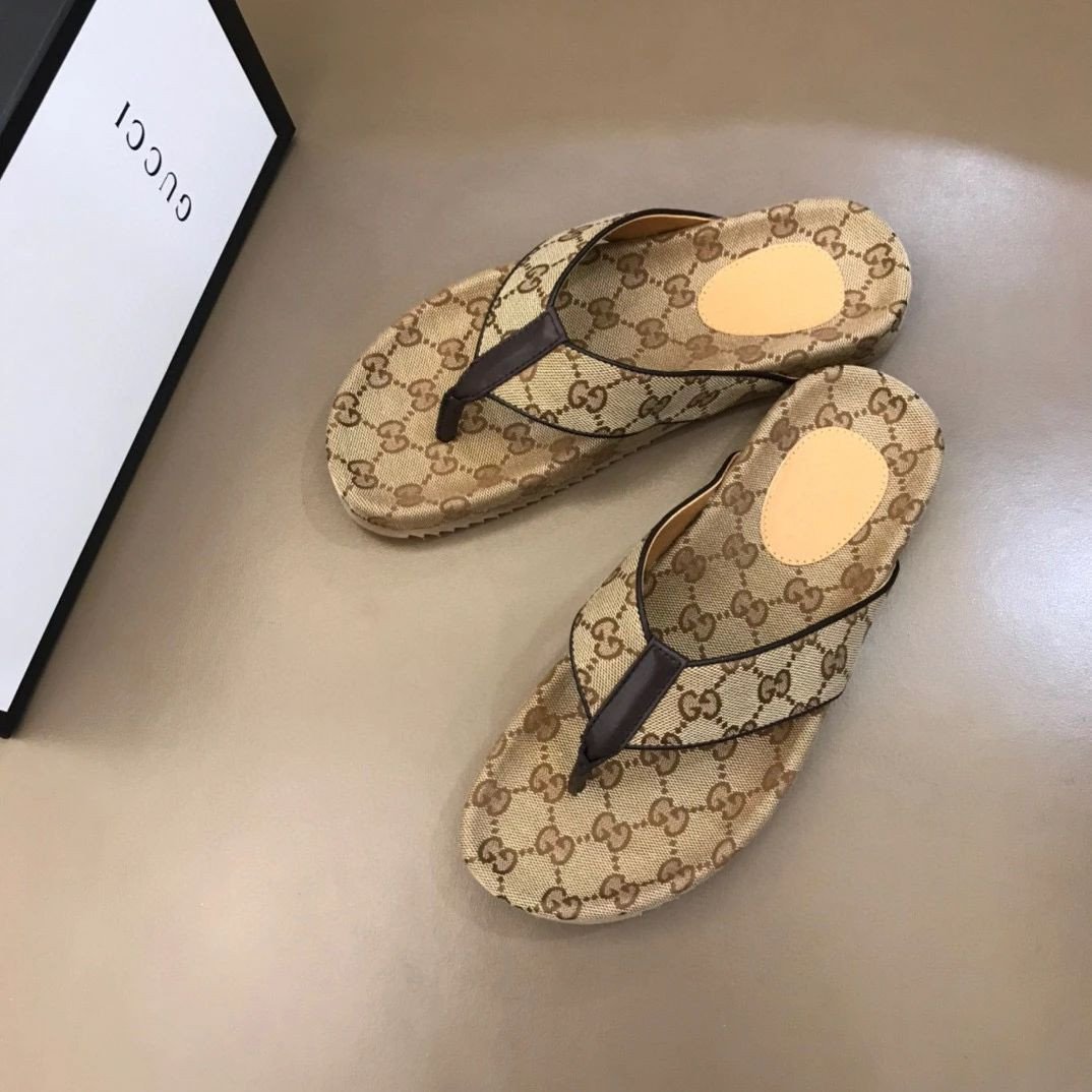 Gucci Gg Beige Canvas Slide Sandals With Web