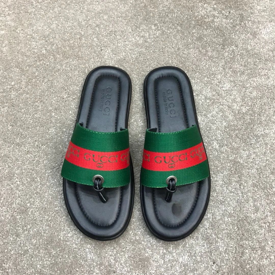 Gucci Gucci Logo Print Green And Red Stripe Strap Flip-flops