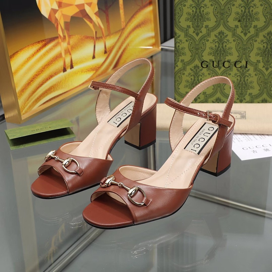Gucci Horsebit Mid-Heel Sandal In Brown Calfskin