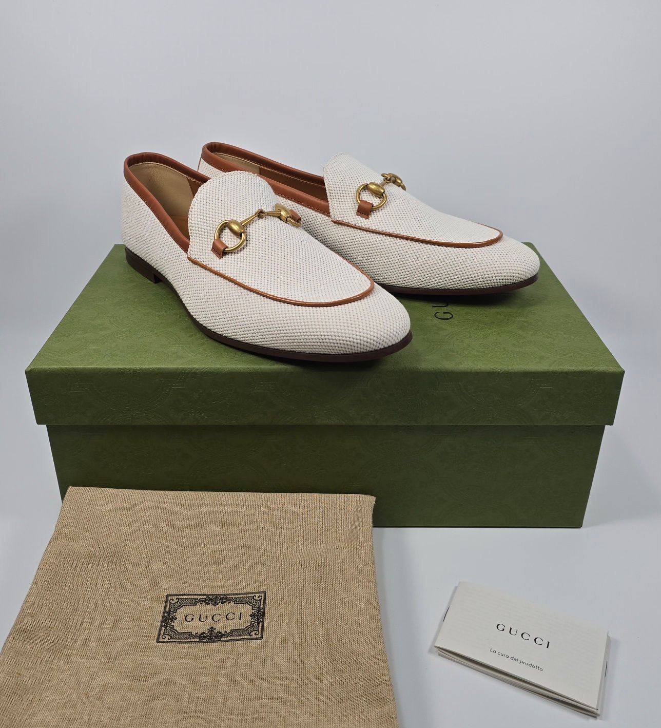 Gucci Leather Trim Coated Canvas Loafers (270)