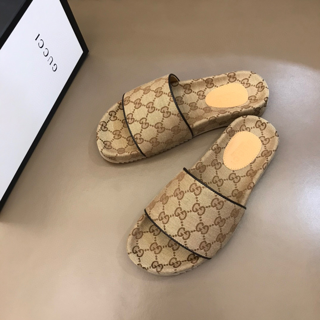 Gucci Maxi GG Canvas Slide Sandal In Camel, Men
