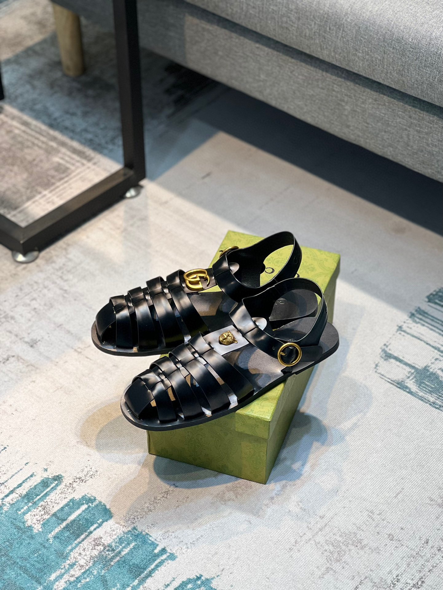 Gucci Rubber Buckle Strap Slide Sandal In Black, Men