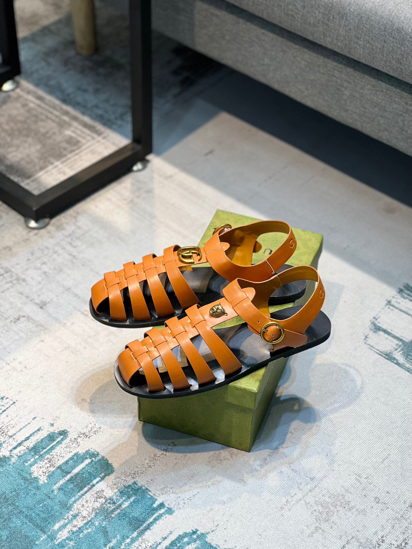 Gucci Rubber Buckle Strap Slide Sandal In Orange, Men