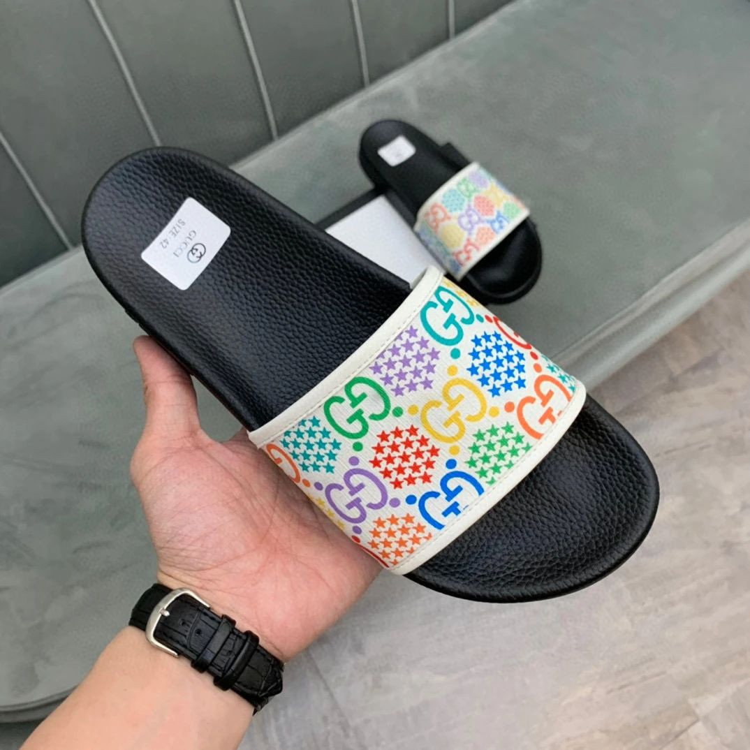 Gucci White Gg Psychedelic Supreme Slide Sandals