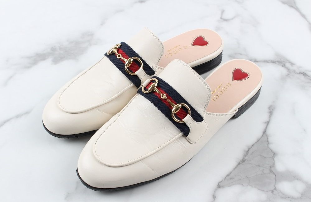 Gucci White Leather Mule Slippers - Size 36.5 SKU