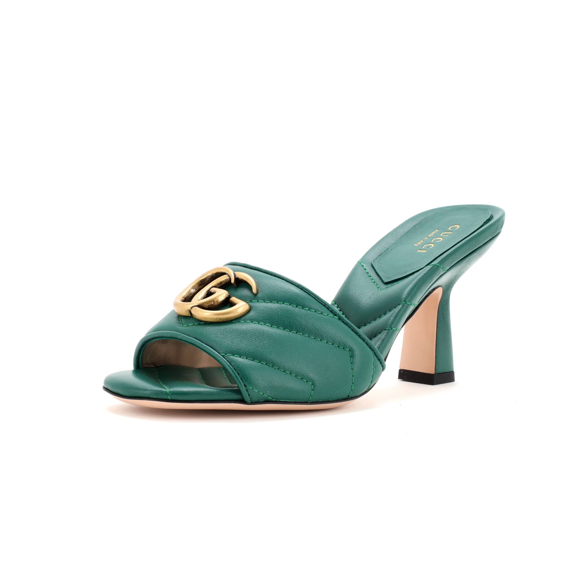 GUCCI Women's Marmont Slide Heeled Sandals Matelasse Leather