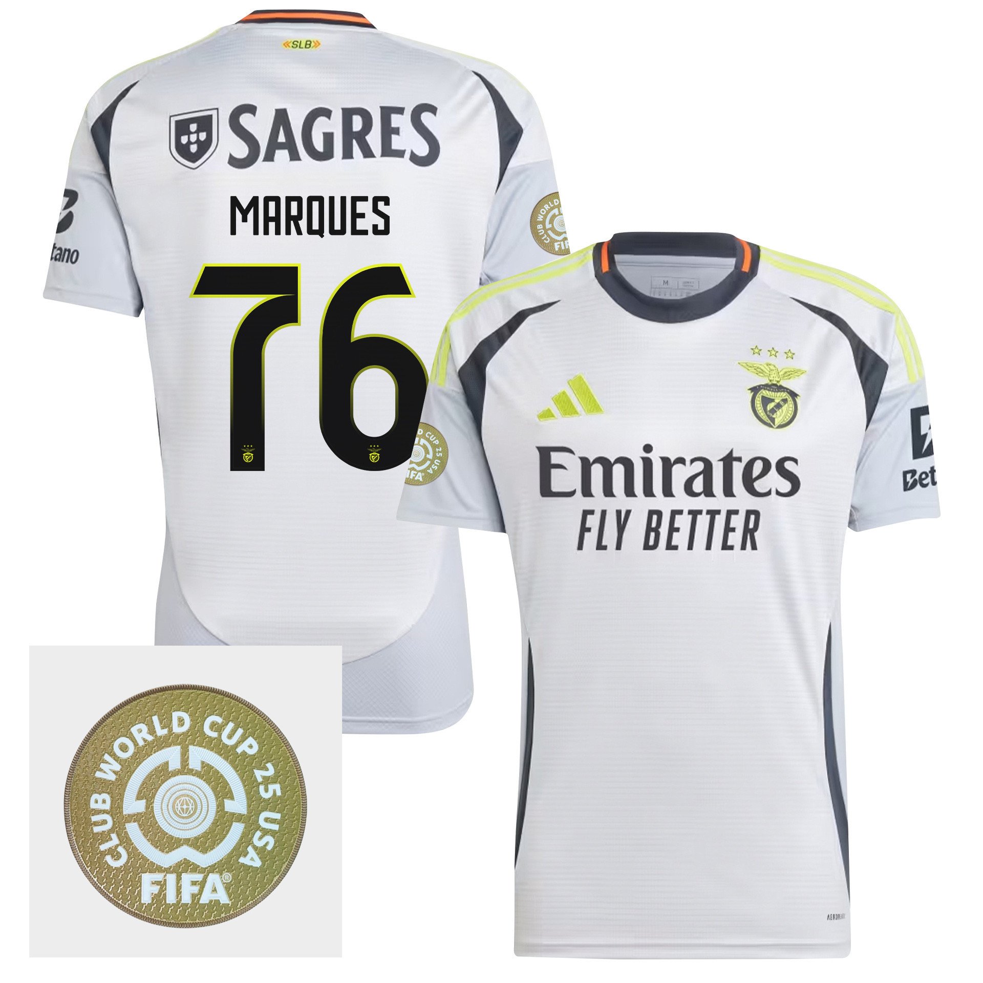 Gustavo Marques 76 S.L. Benfica 2024/25 FIFA Club World Cup 25 USA Patch Third Men Jersey - White