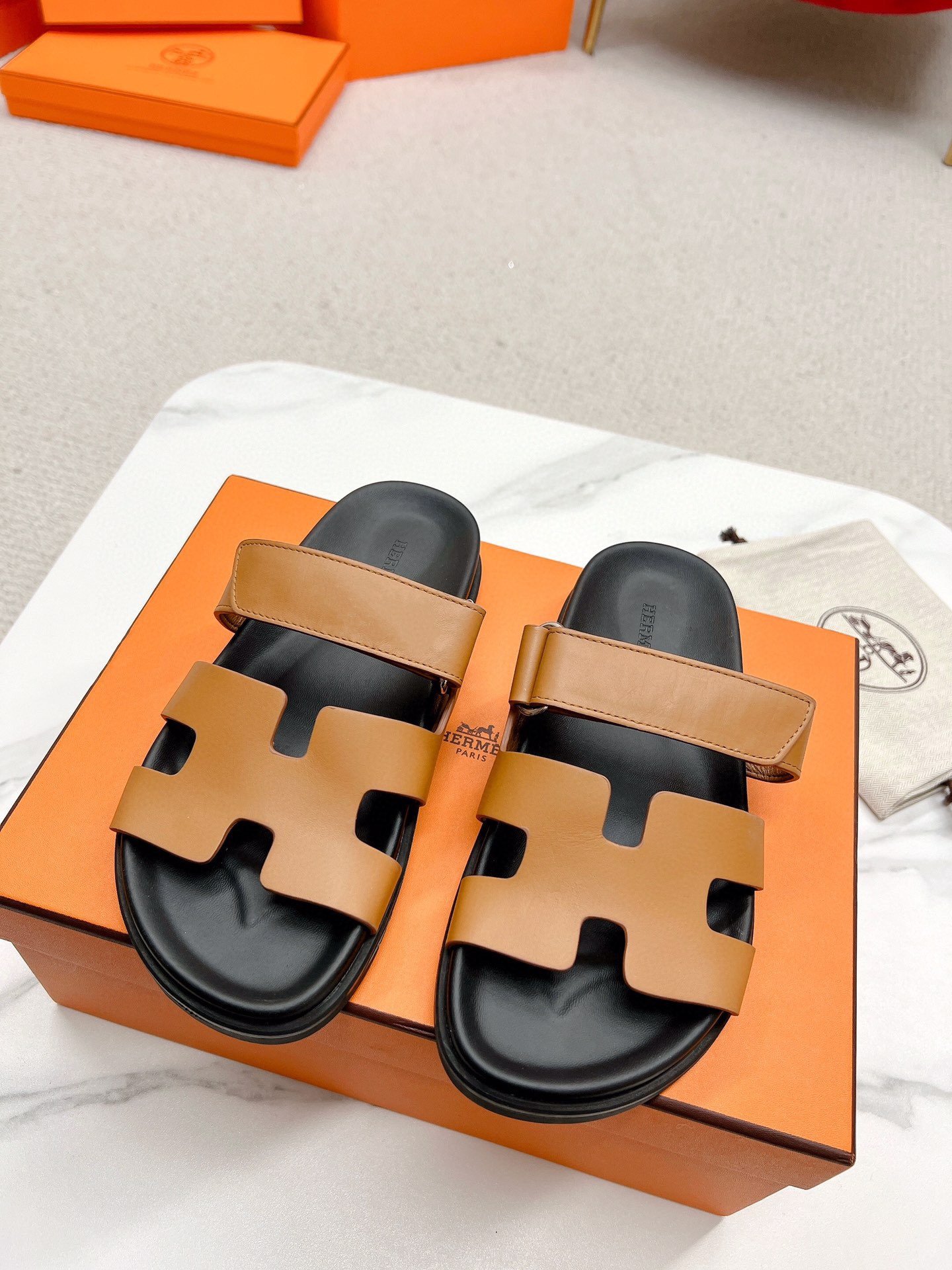 Hermes Chypre Sandal Calfskin In Brown