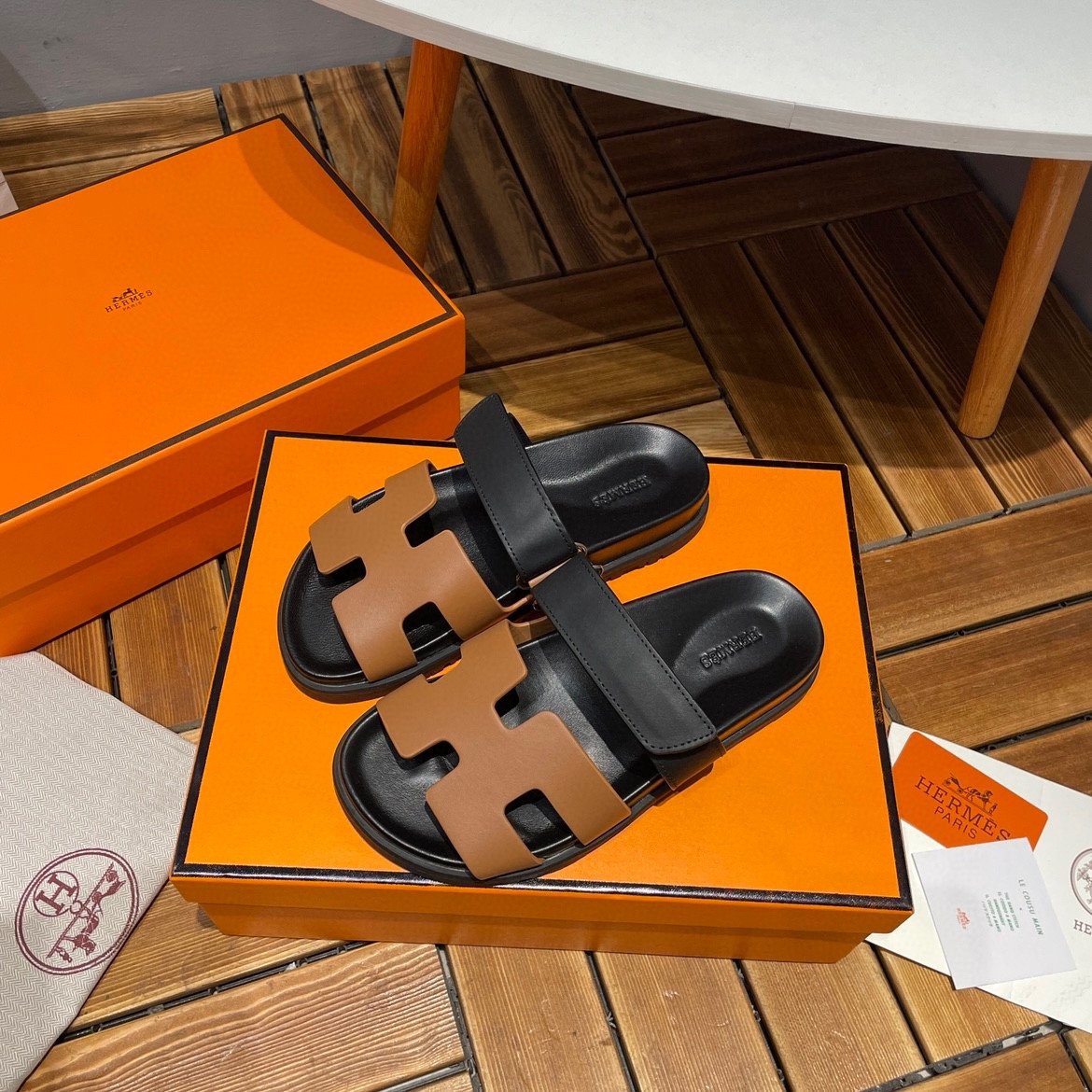 Hermes Chypre Sandal Cowhide In Brown And Black