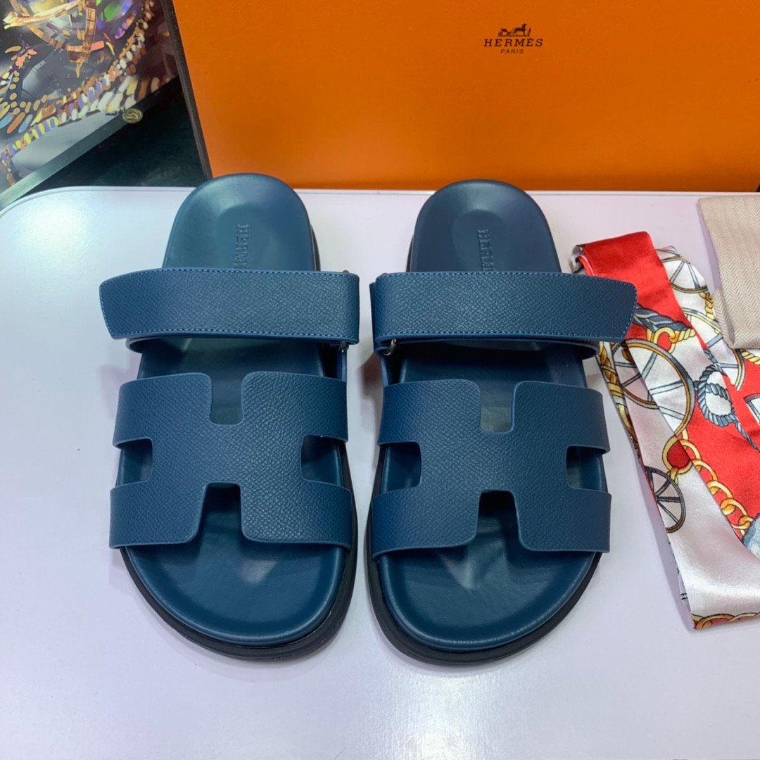 Hermes Chypre Sandal Cowhide In Cyan Blue