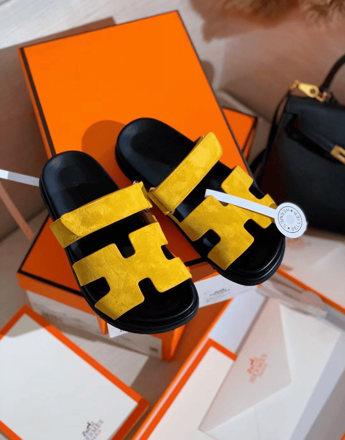 Hermes Chypre Sandal Suede Sheepskin In Yellow