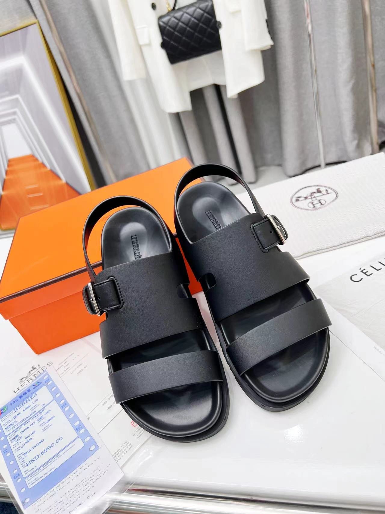 Hermes Corentin Sandals Calfskin In Black