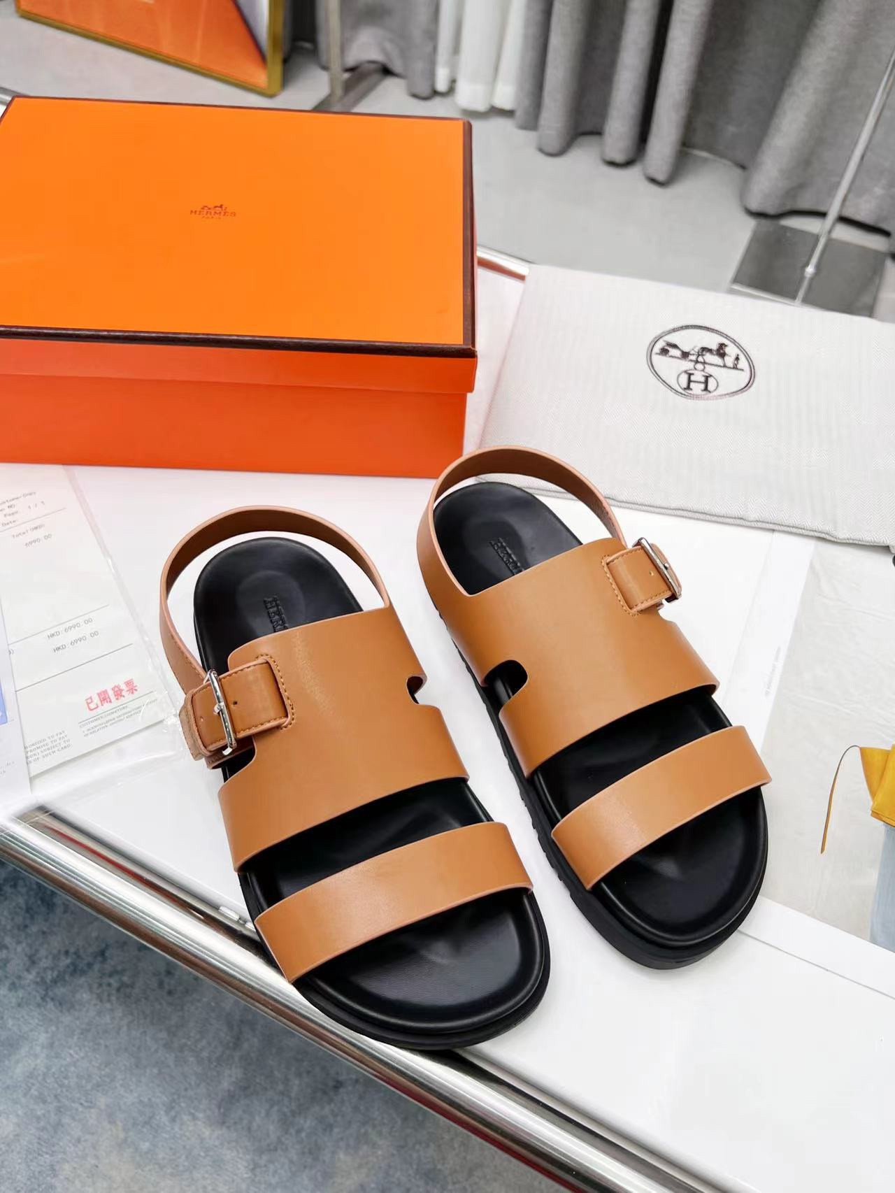 Hermes Corentin Sandals Calfskin In Brown