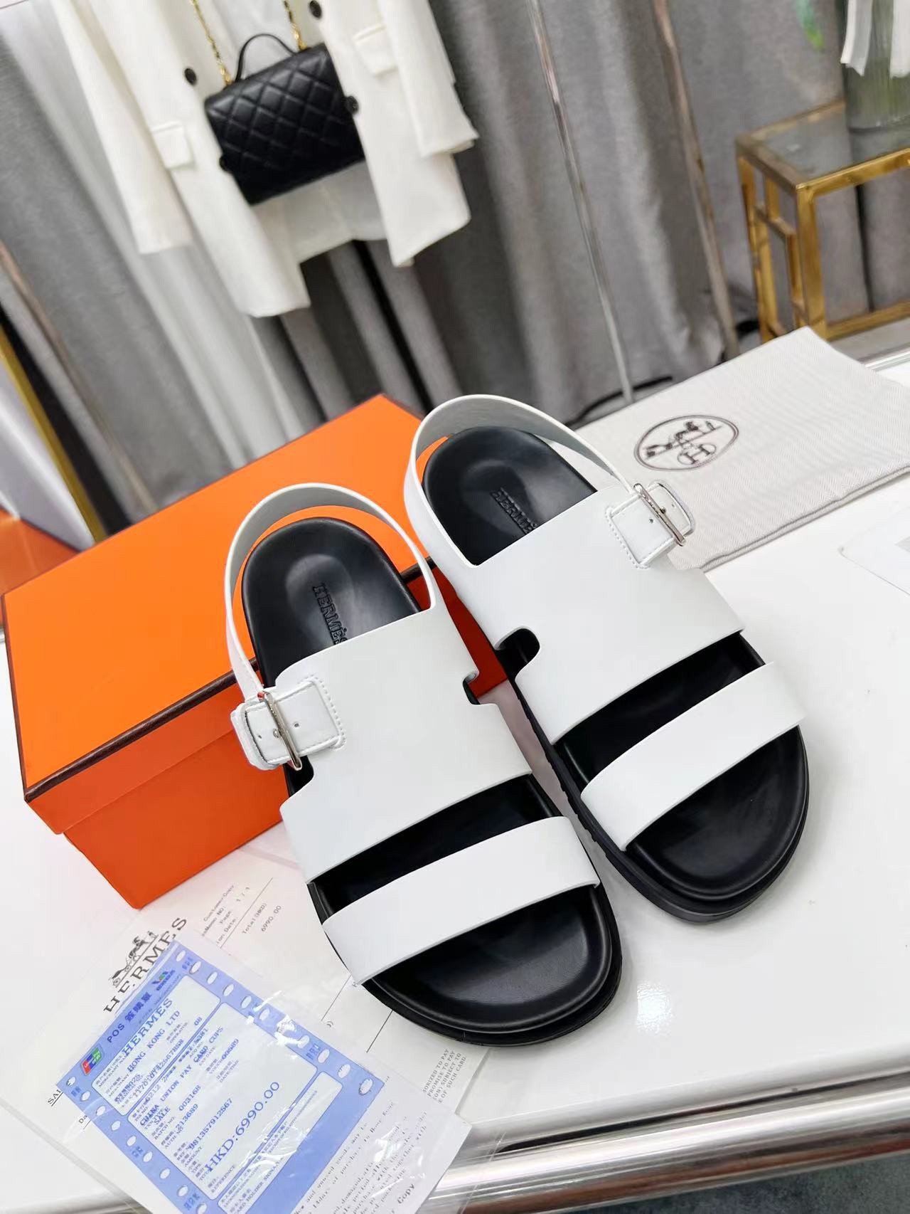 Hermes Corentin Sandals Calfskin In White
