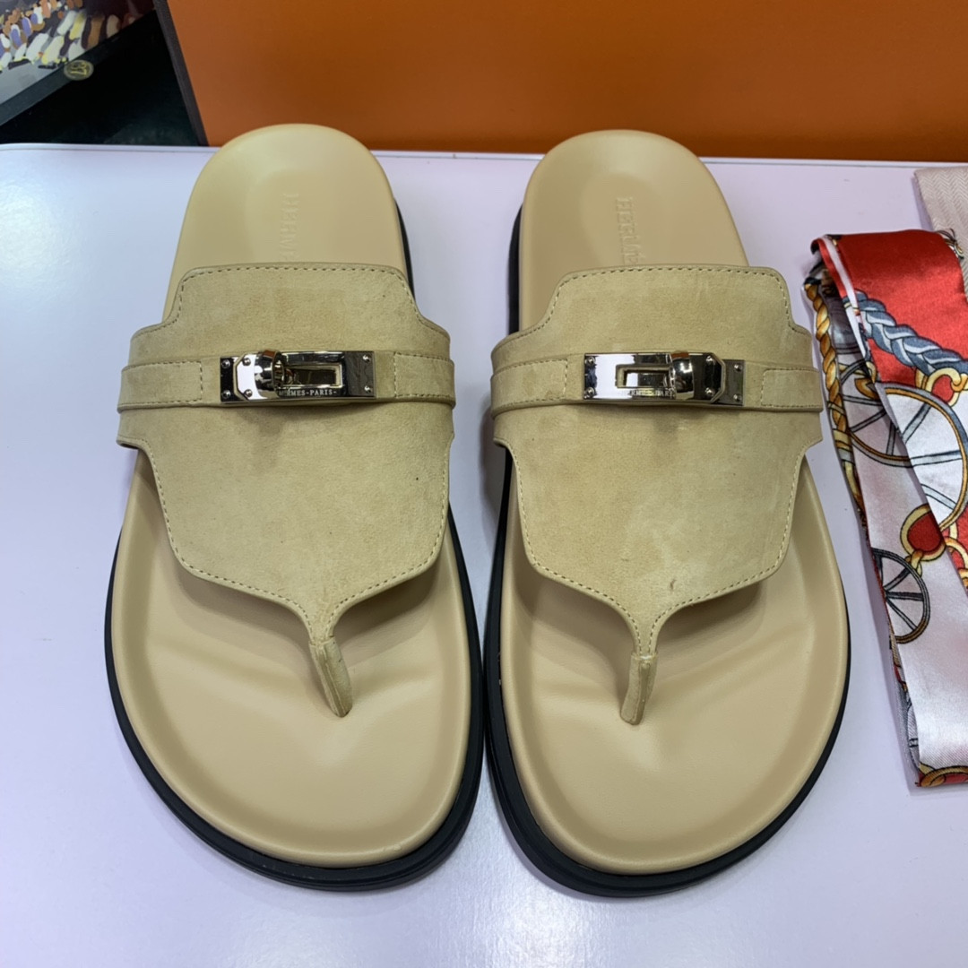 Hermes Empire Sandal In Beige Argile Suede Sheepskin