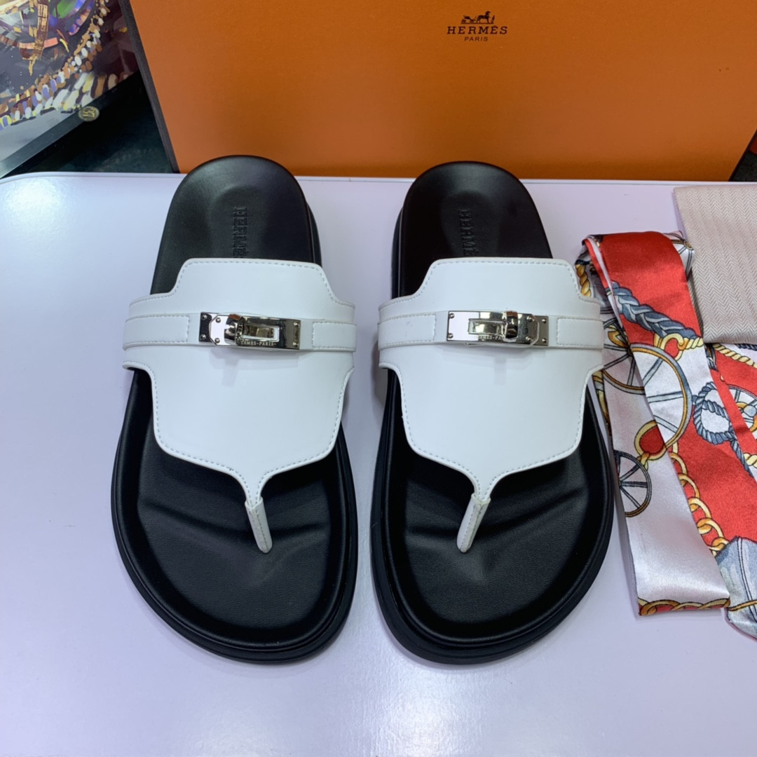 Hermes Empire Sandal In White Calfskin