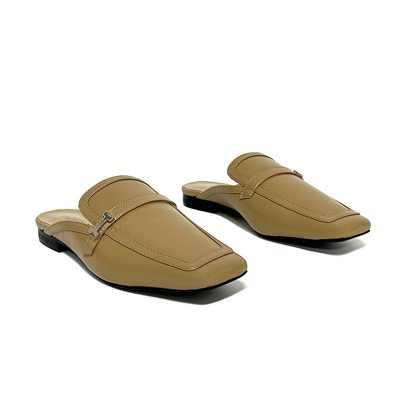 Hermes Groupie Mules In Beige Cowhide Leather