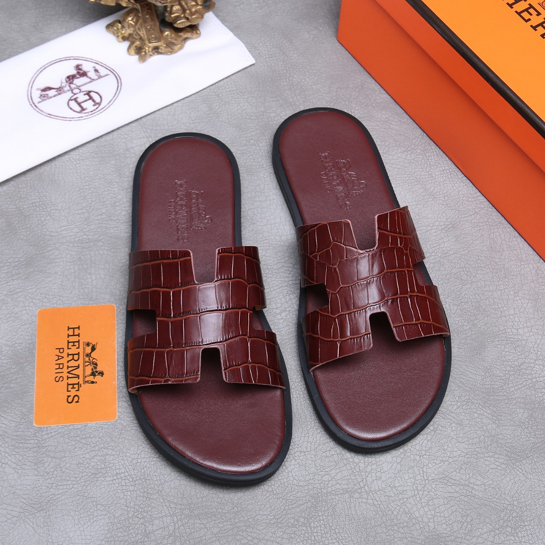 Hermes Izmir Sandal Crocodile Calfskin In Maroon