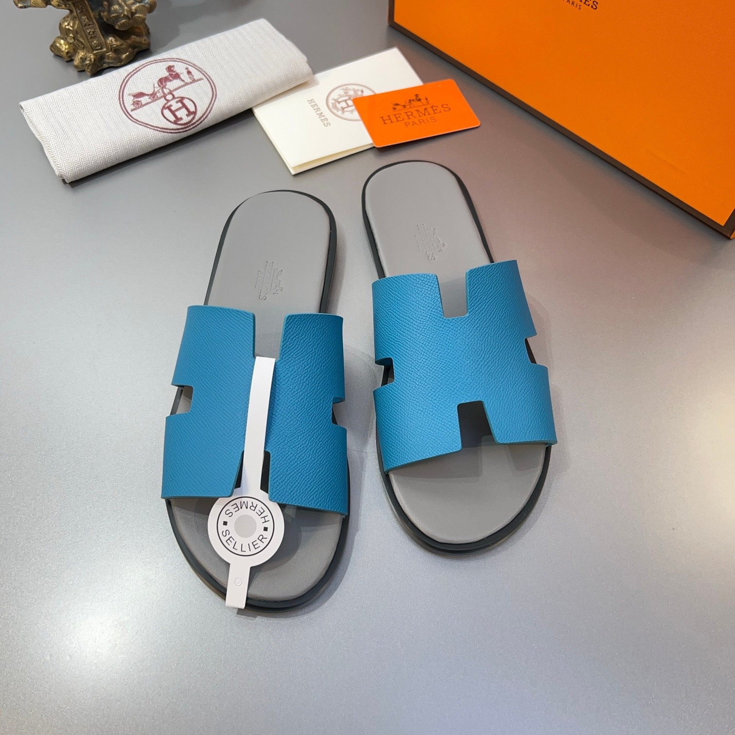 Hermes Izmir Sandal Epsom Calfskin In Blue/Gray