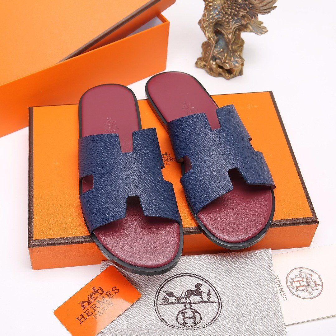 Hermes Izmir Sandal Epsom Calfskin In Navy/Maroon
