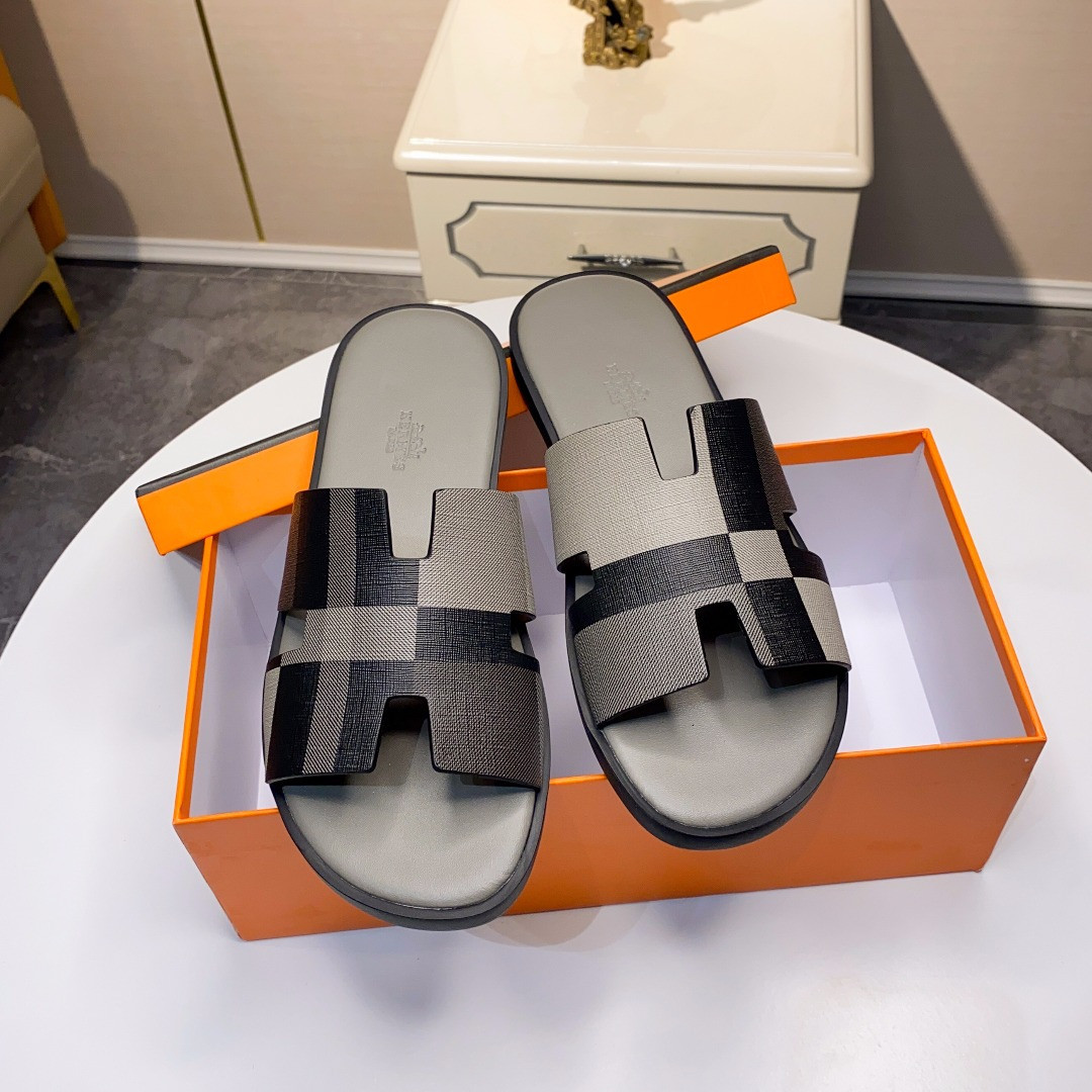 Hermes Izmir Sandal Intercolor Splicing Epsom Calfskin In Black/Gray