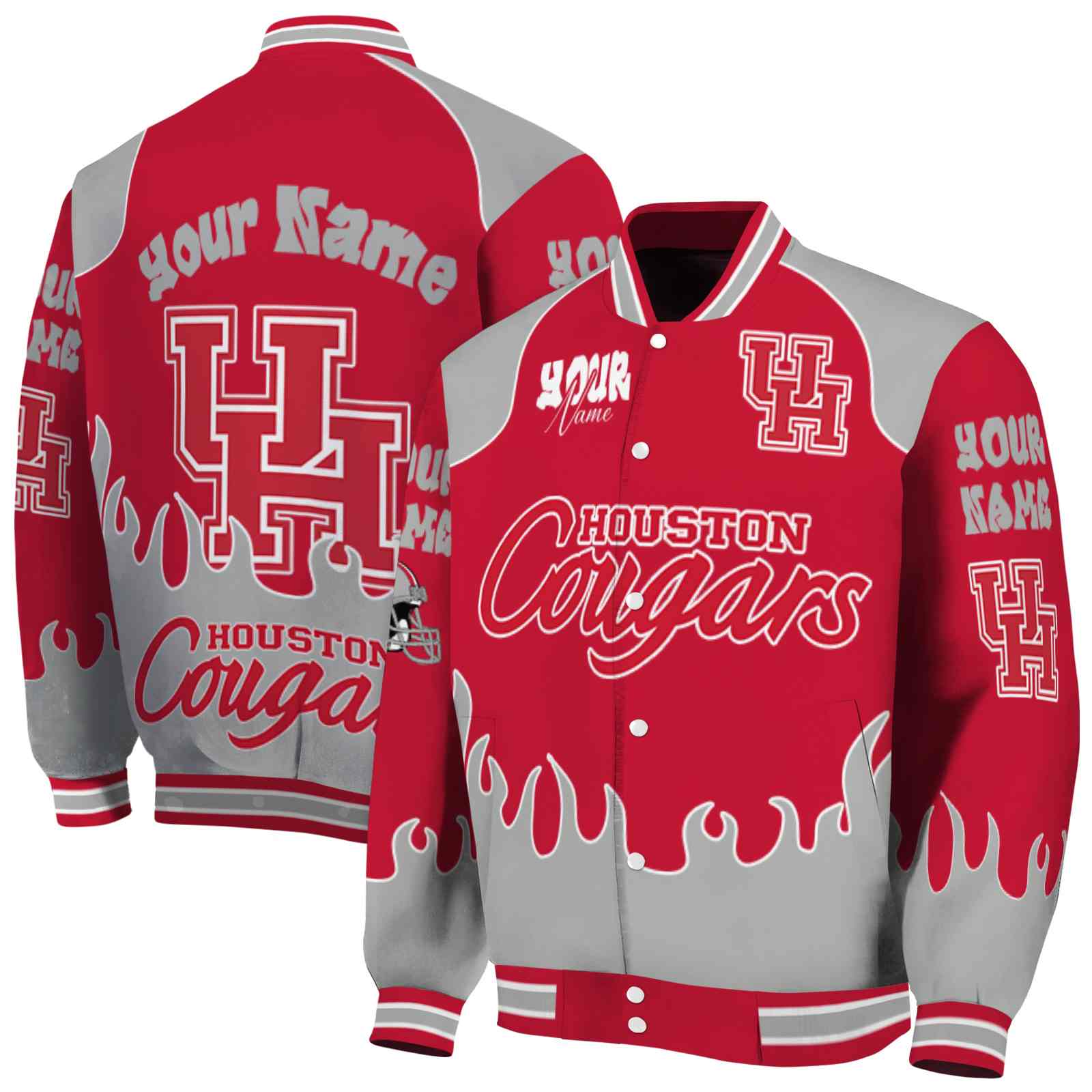 Houston Cougars Fire Graphic Red NCAA Jacket Personalized For Football Fans