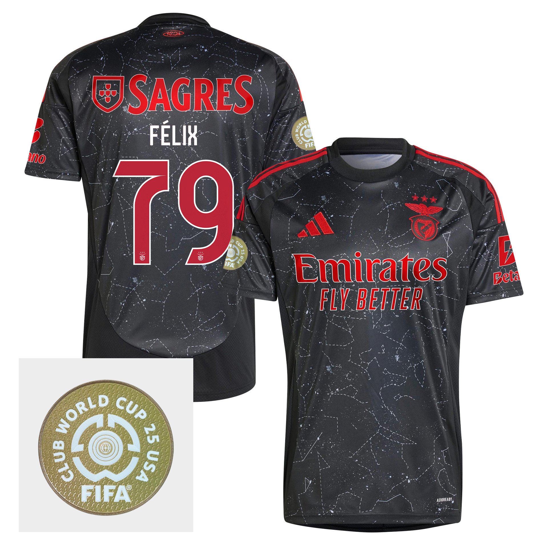 Hugo Flix 79 S.L. Benfica 2024/25 FIFA Club World Cup 25 USA Patch Away Men Jersey - Black